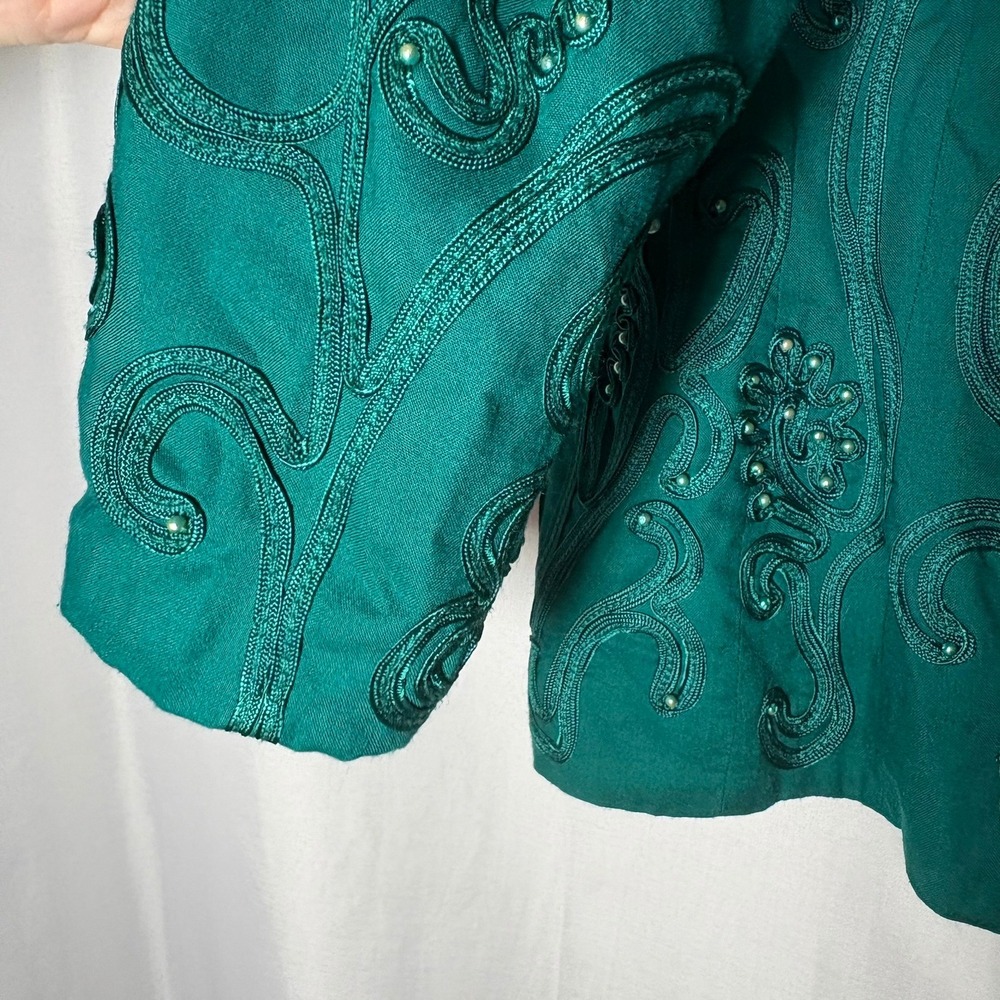 Vintage Marie St Claire Emerald Green Beaded Soutache Evening Jacket Womens 12 - Picture 7 of 10